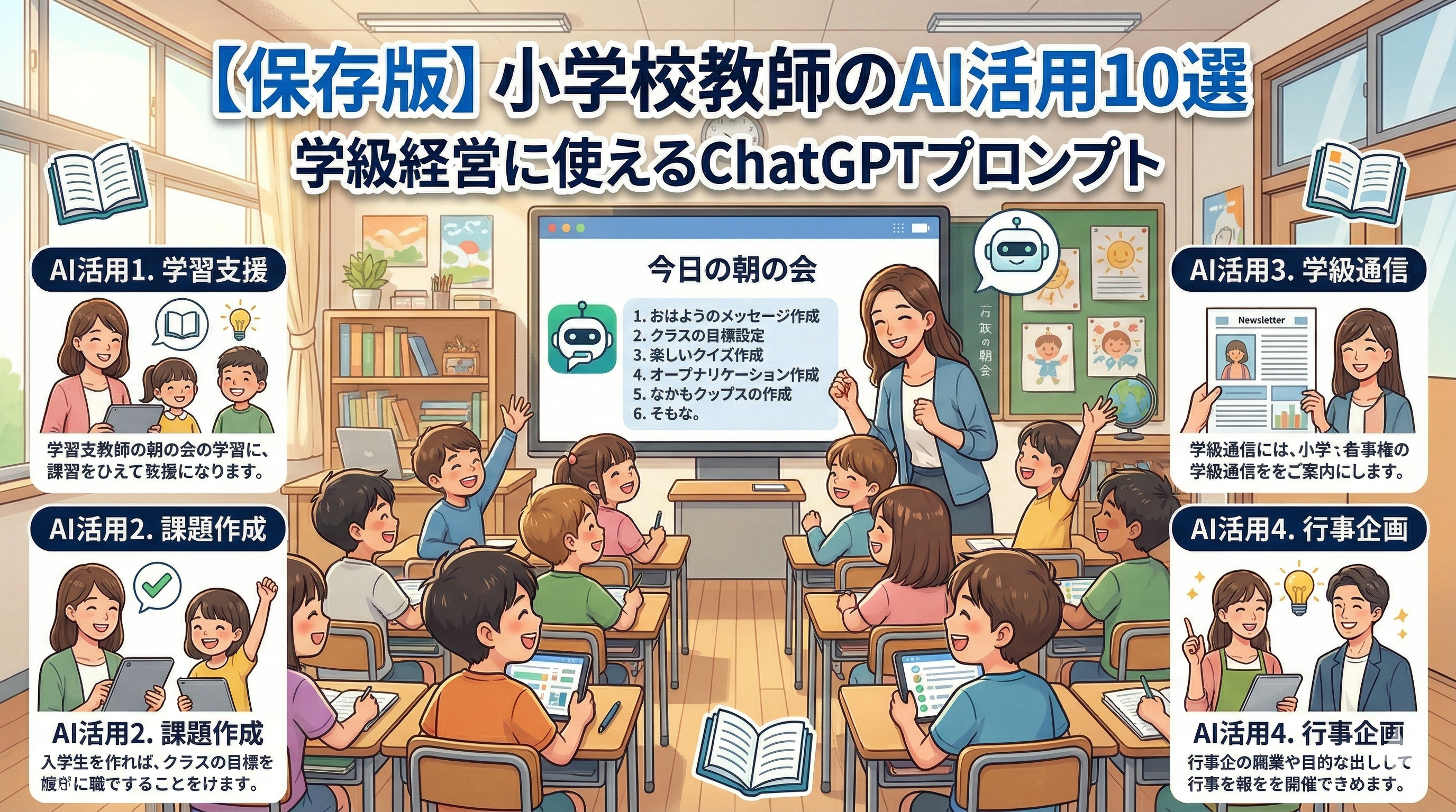 【保存版】小学校教師のAI活用10選｜学級経営が楽になるChatGPTプロンプト3つ公開