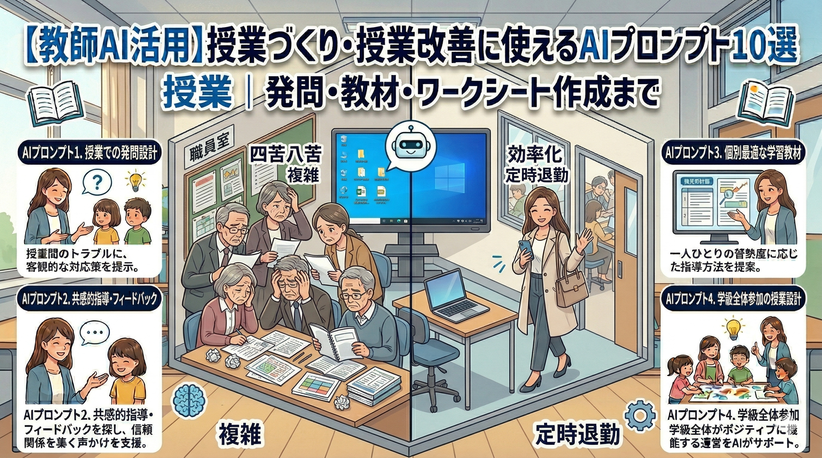 【教師AI活用】授業づくり・授業改善に使えるAIプロンプト10選｜発問・教材・ワークシート作成まで