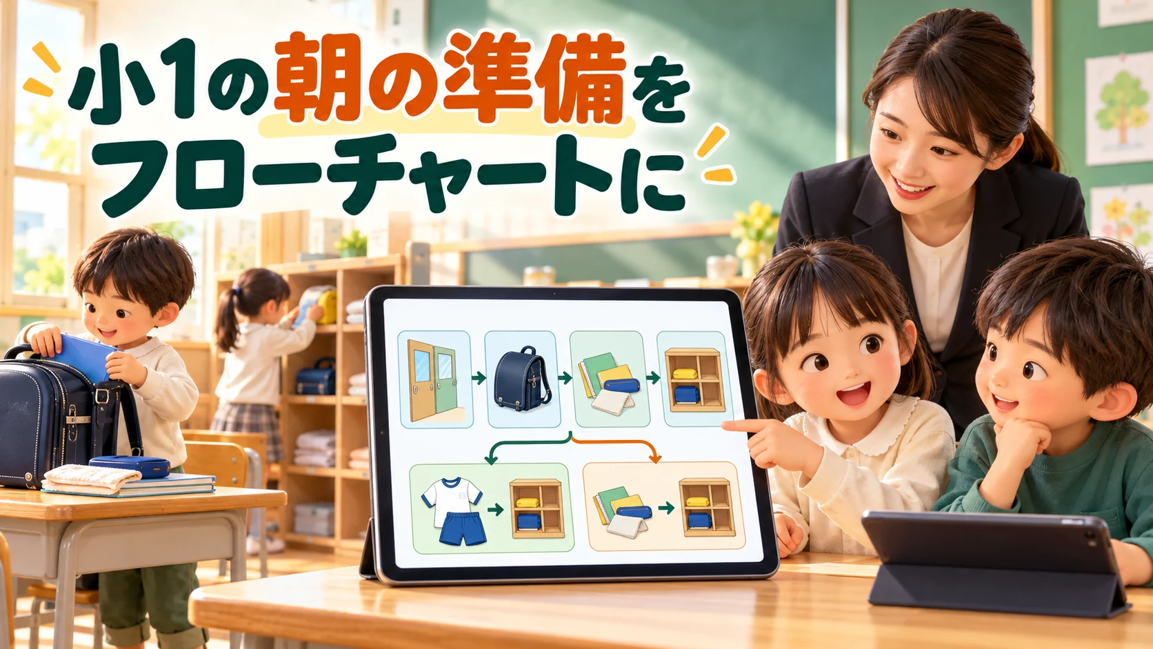小1のフローチャート授業｜登校後の朝の準備を比べて育む「統合的な理解」と「総合的な発揮」